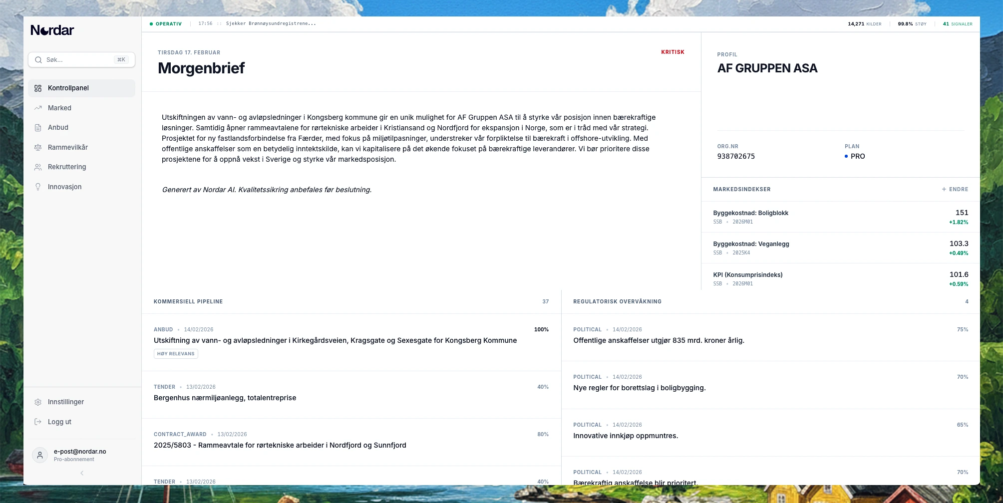 Nordar Dashboard Interface